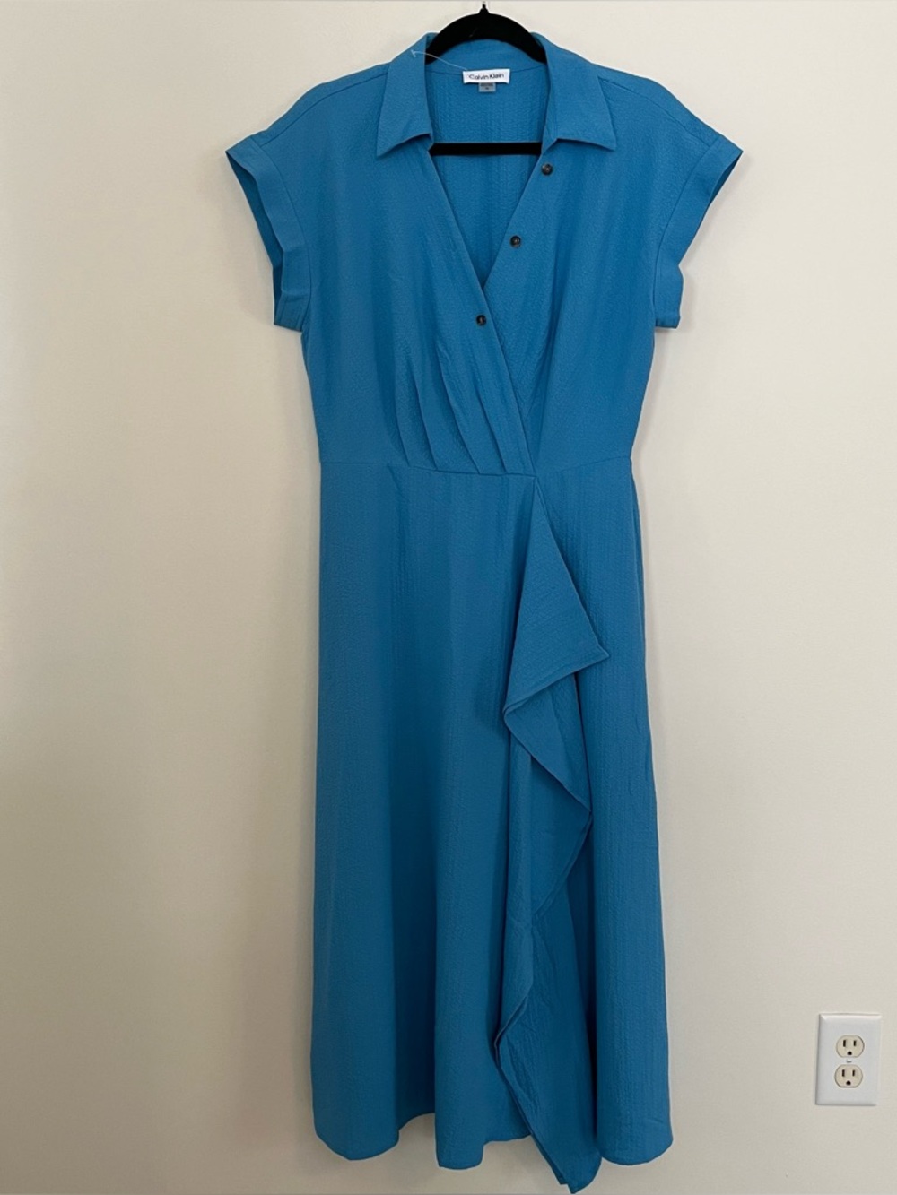 Calvin Klein asymmetrical button front wrap fit and flare dress 10
